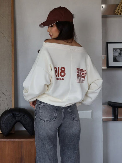 White sweatshirt off shoulder one size