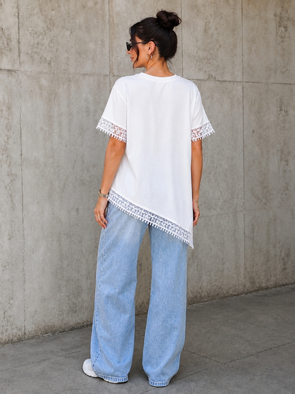 White Lace Hem Tee