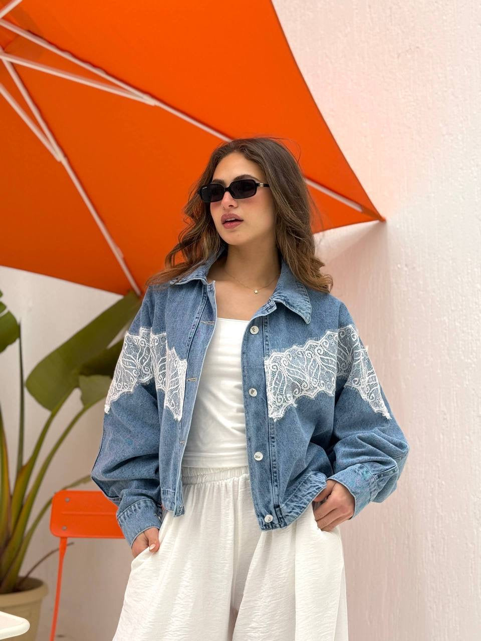 Lace Detail Denim Jacket