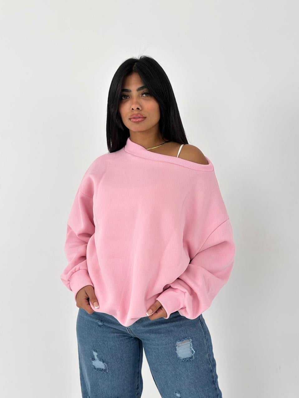 Off shoulder pink sweater one size