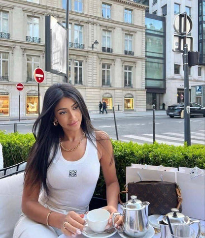 White cotton tank top free size