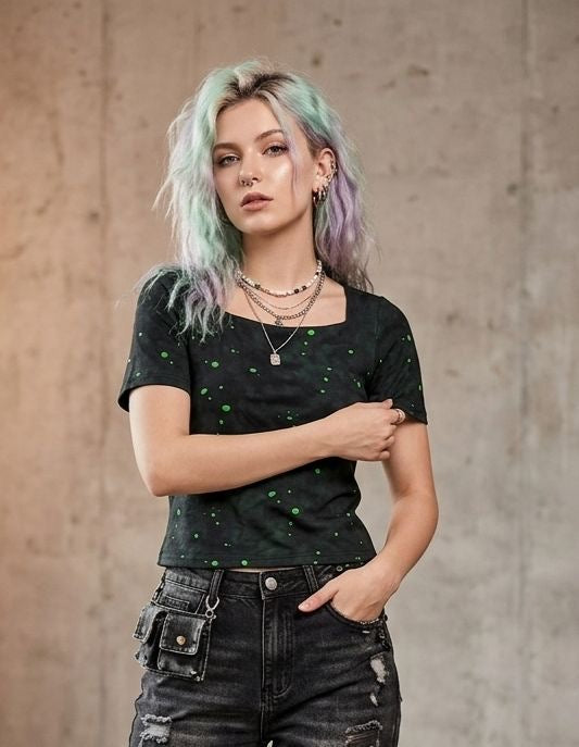 Green lasered dots top 2 layered