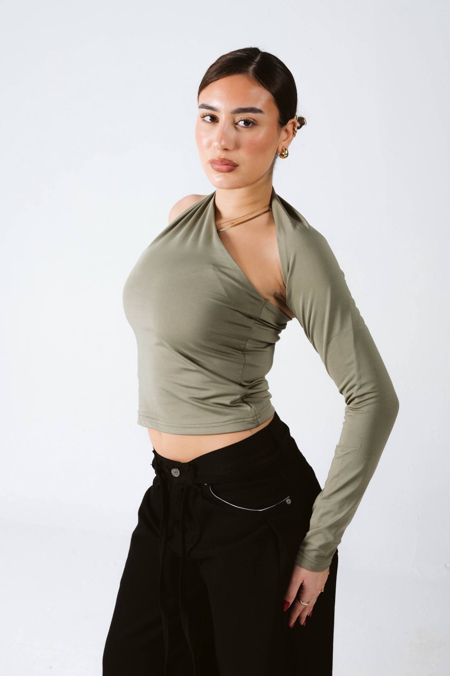 Light olive one shoulder top