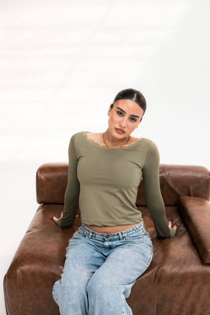 Olive long sleeve top