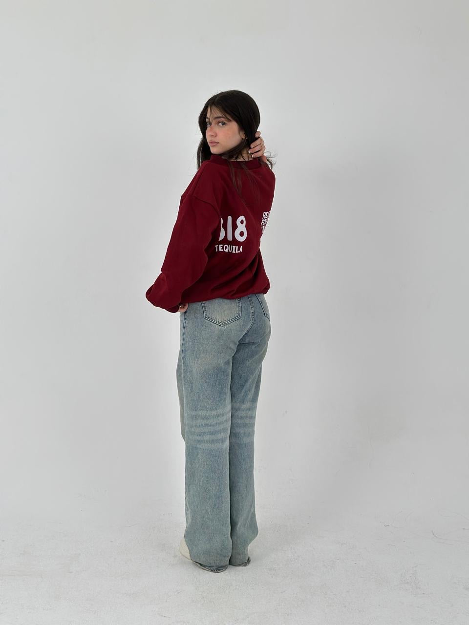 Burgundy sweatshirt off shoulder one size