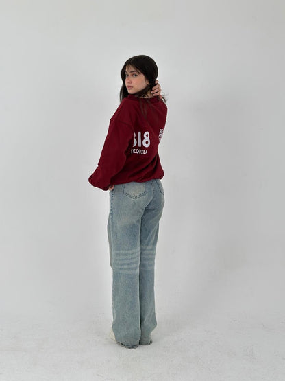 Burgundy sweatshirt off shoulder one size