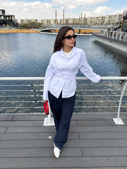 White Belted Poplin Shirt