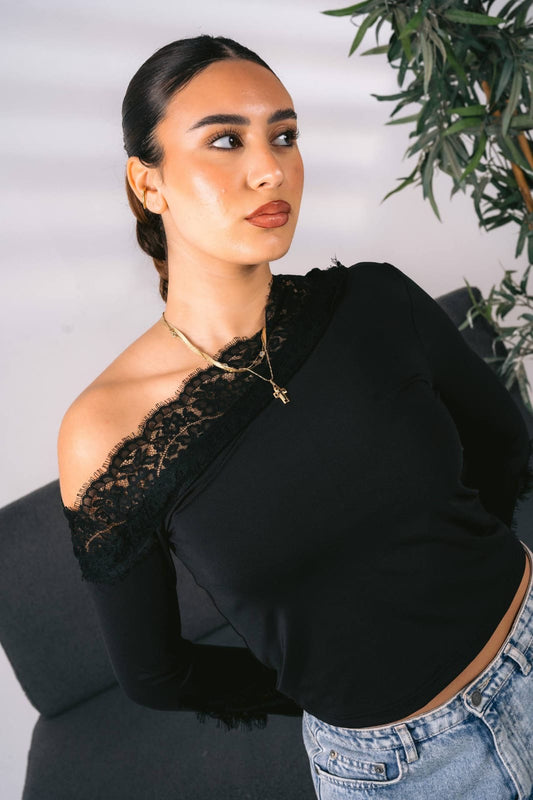 Black off shoulder long sleeve top