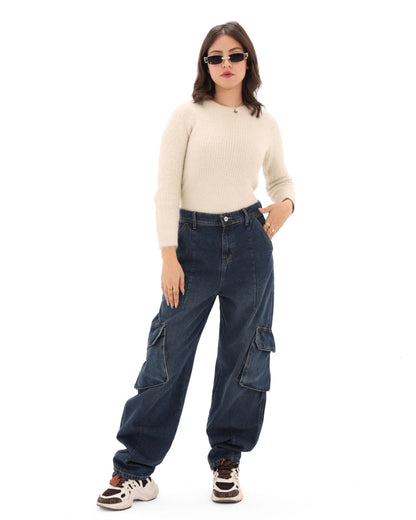 Navy cargo balloon jeans
