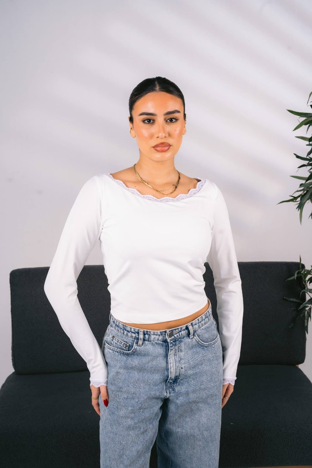 White long sleeve top