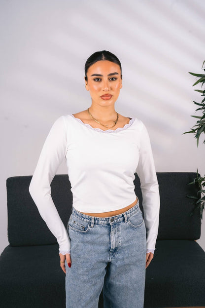 White long sleeve top