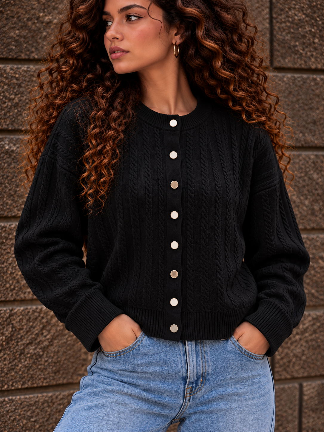 Black cable knite cardigan