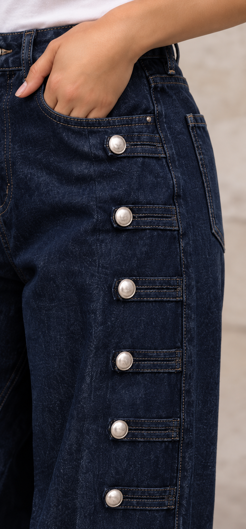 Dark blue Denim Wide-Leg Pants