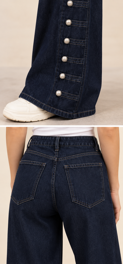 Dark blue Denim Wide-Leg Pants