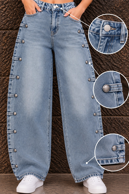 Silver Buckle Wide-Leg Jeans