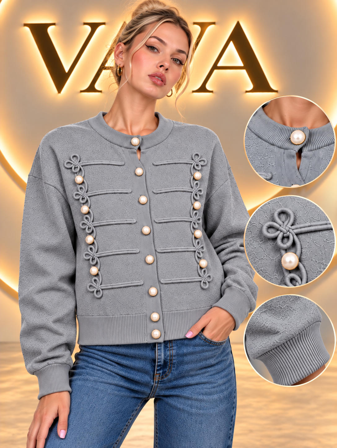 Grey  Pearl Princess Cardigan