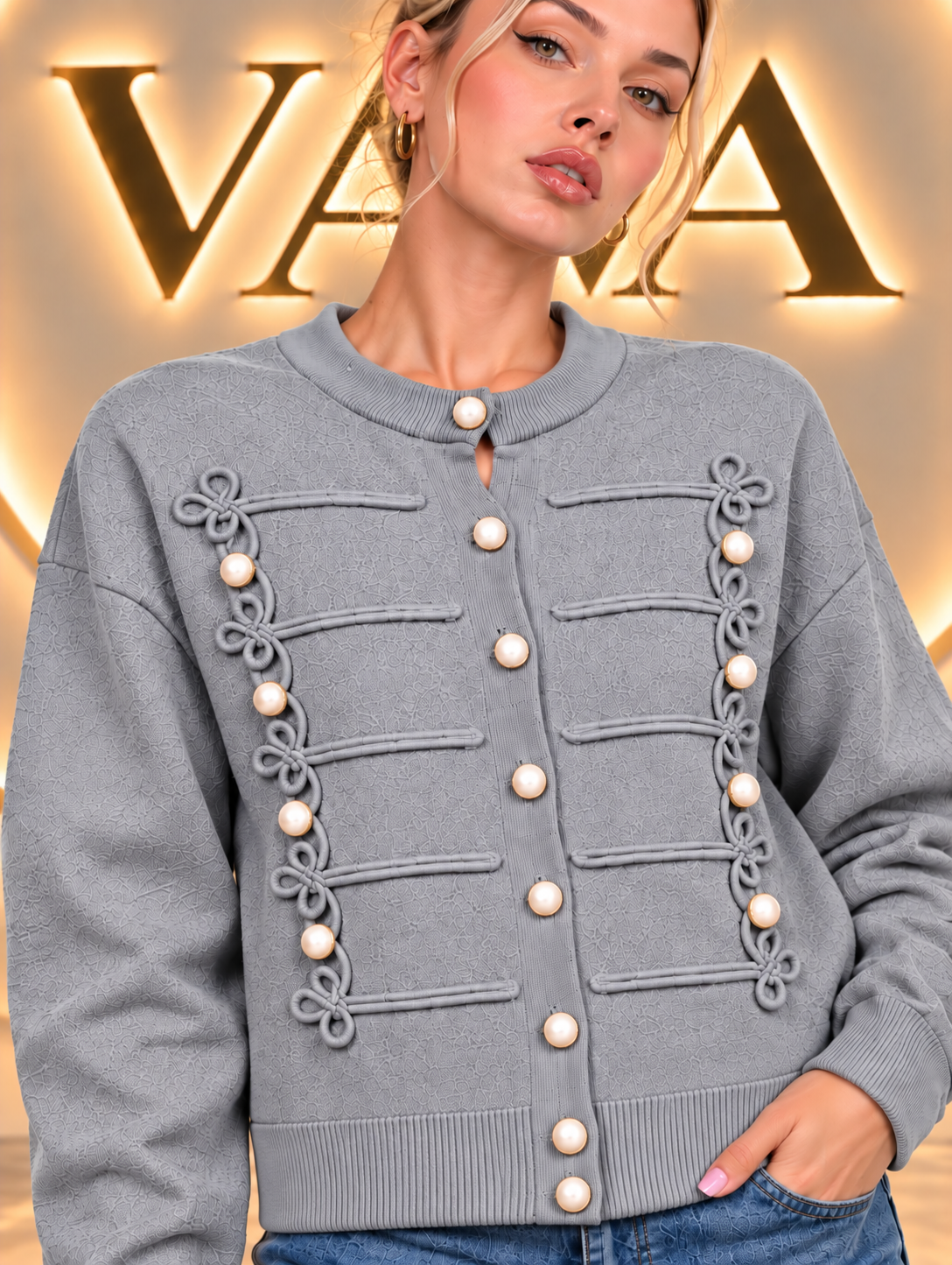 Grey  Pearl Princess Cardigan