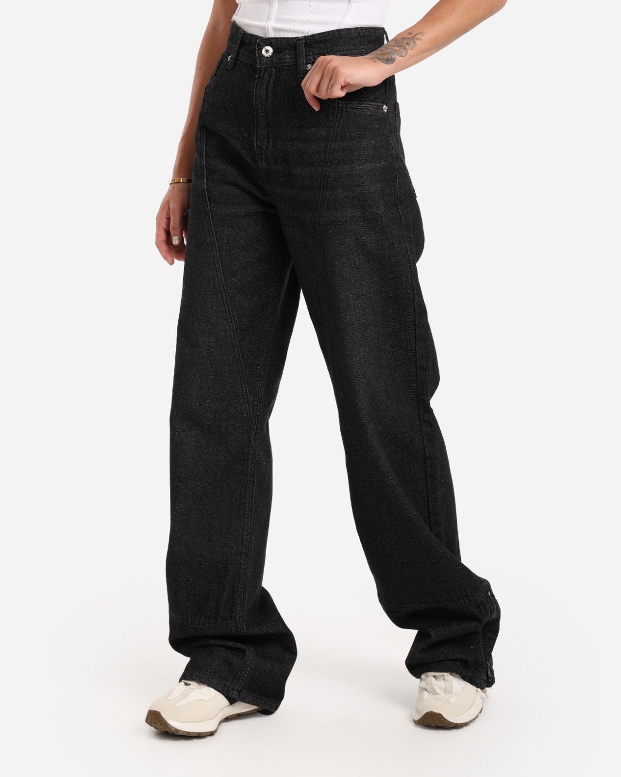 Dark grey wide leg zipper pants