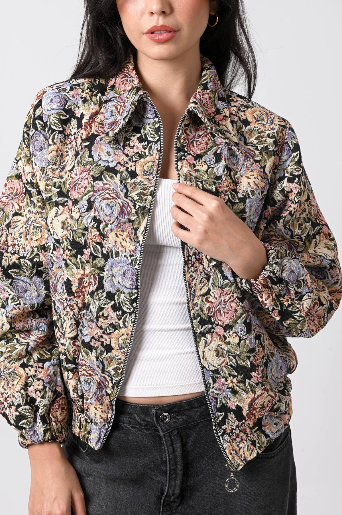 Floral Jacquard Bomber Jacket