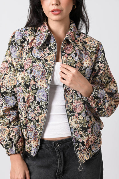 Floral Jacquard Bomber Jacket