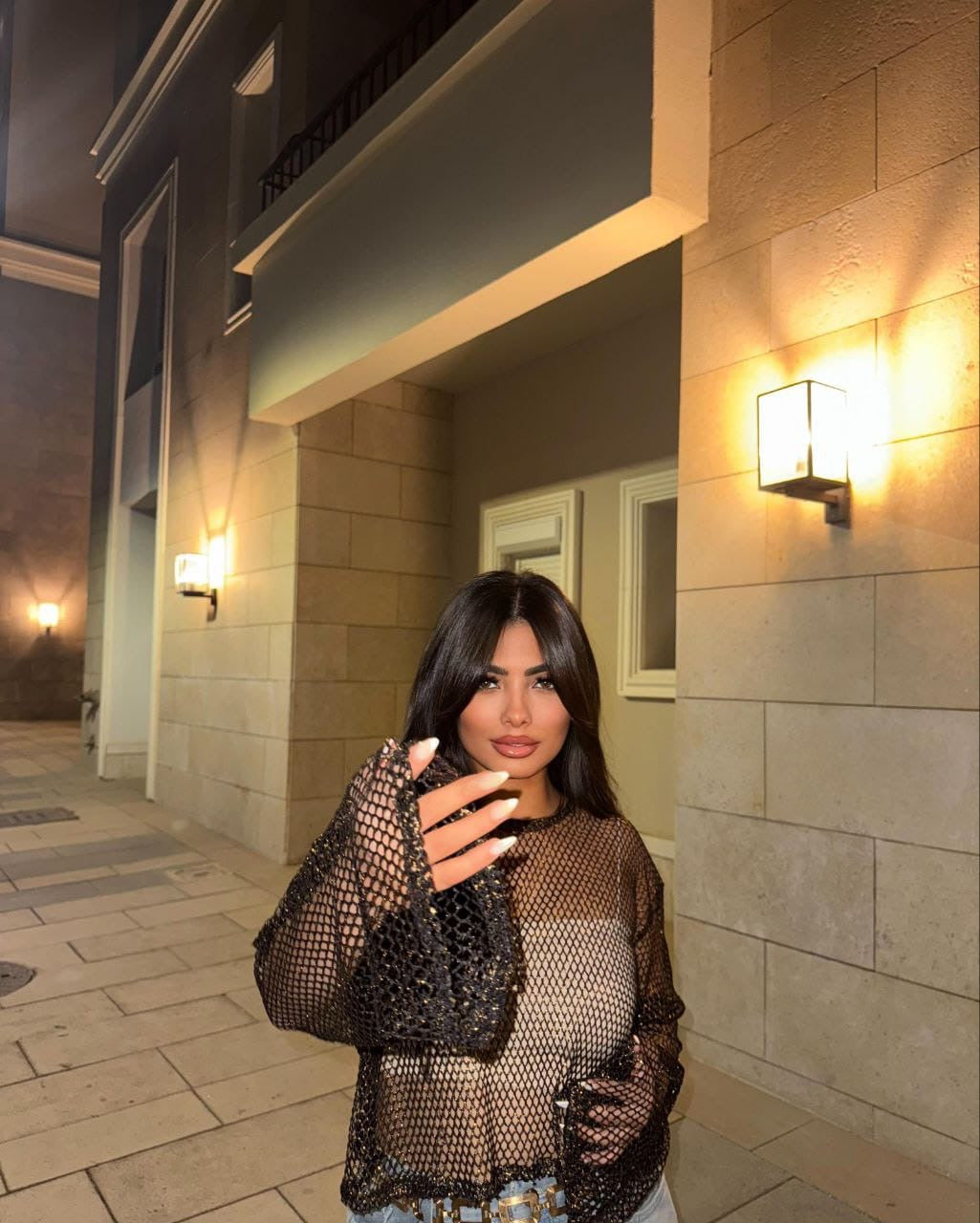 Black Mesh Knit Top