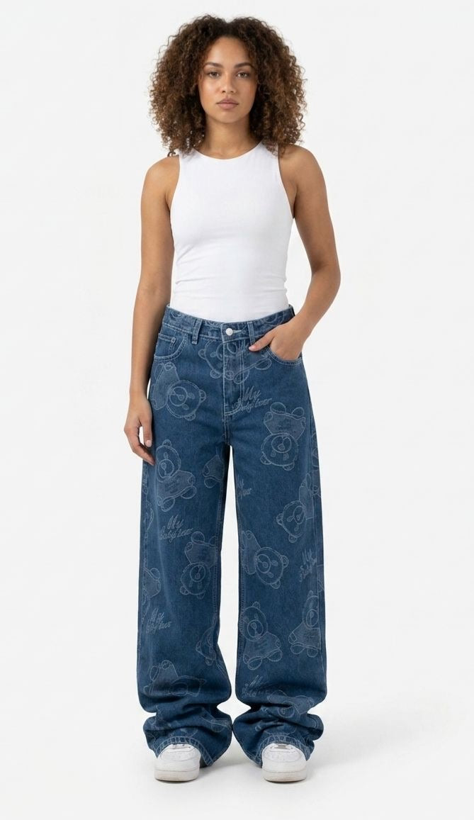 straight leg laser drawn panda jeans