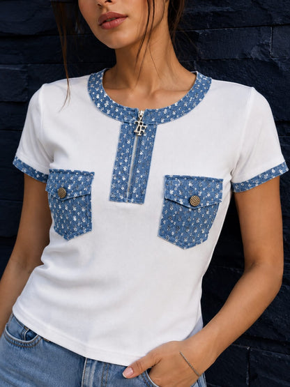 Denim Detail Pocket T-Shirt