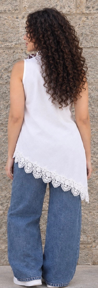 White Guipure Scarf Top