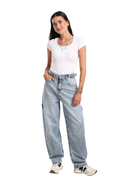 Balloon ice blue denim pants