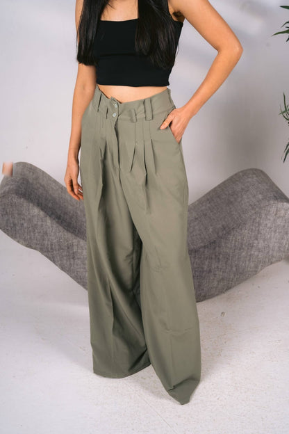 Wide leg olive tailored pants free size 60-75kgs