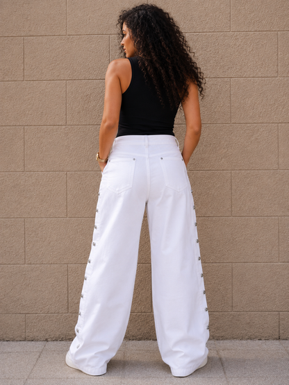 White Wide-Leg Gabardine Jeans