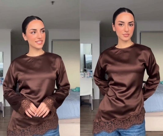 Brown satin blouse one size
