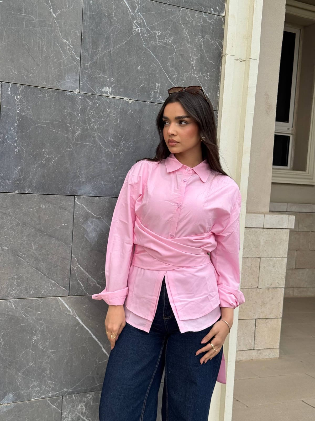 Pink Belted Poplin Shirt