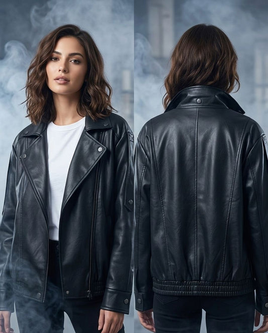 Black brown natural leather jacket