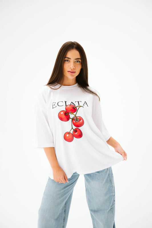 Cherry white tshirt one size