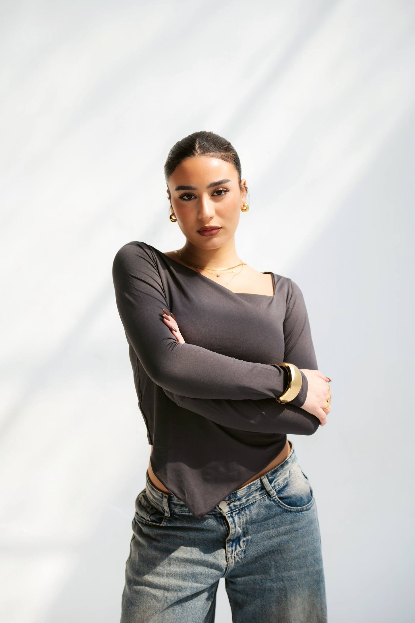 Grey one shoulder top