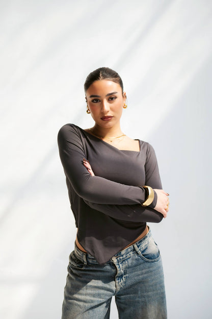 Grey one shoulder top