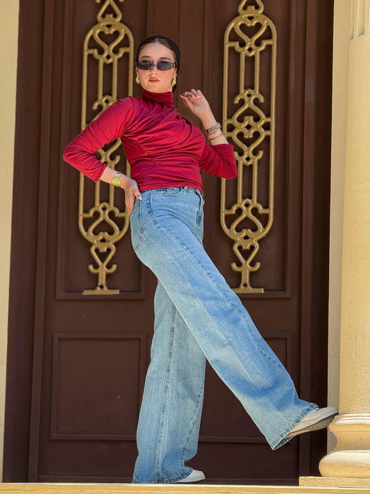 Wide leg twist blue jeans