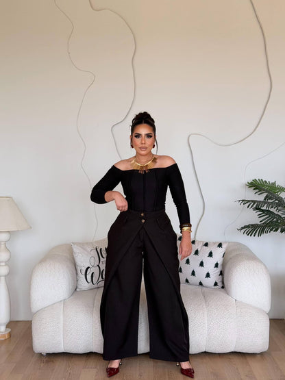 Black Wrapped-Wide leg pants