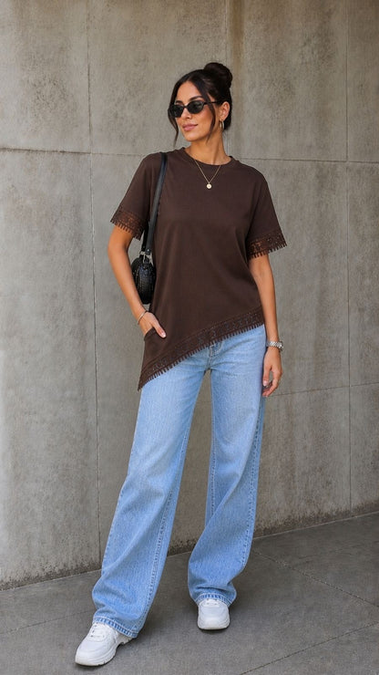 Brown Lace Hem Tee