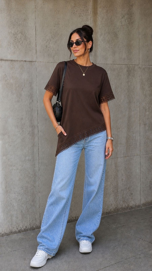 Brown Lace Hem Tee