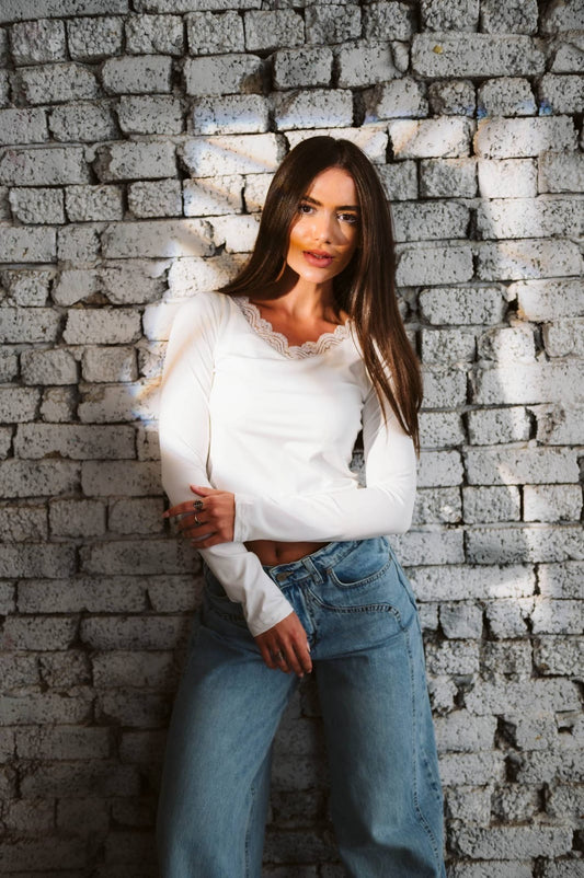 White long sleeve top