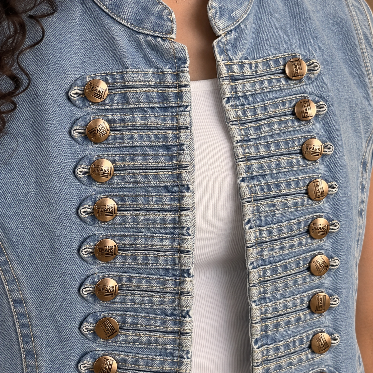 Light Blue Military Denim Vest