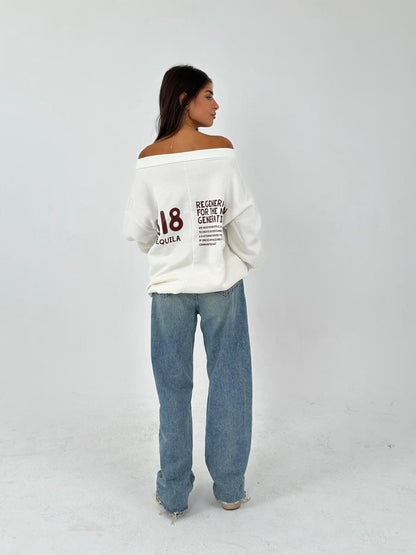 White sweatshirt off shoulder one size