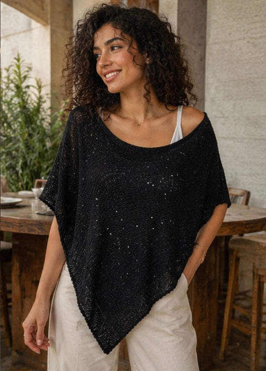 Black Glimmer Veil Top