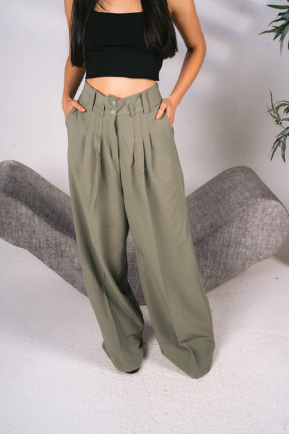 Wide leg olive tailored pants free size 60-75kgs