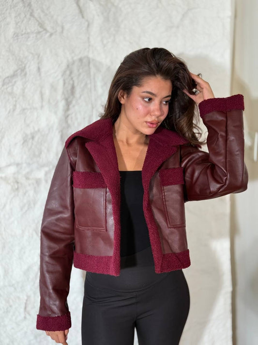 Burgundy wool and leather jacker one size for all