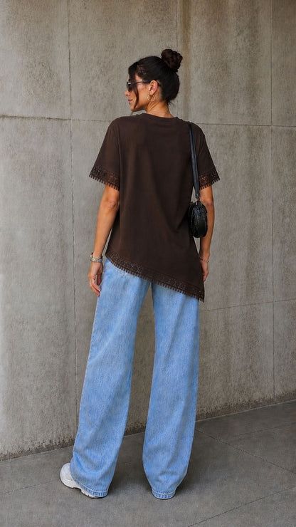 Brown Lace Hem Tee