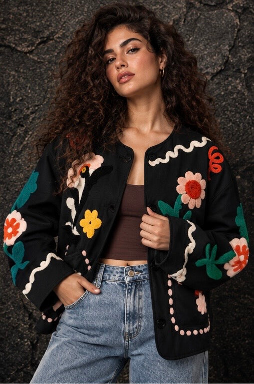 Black Floral Embroidered Jacket