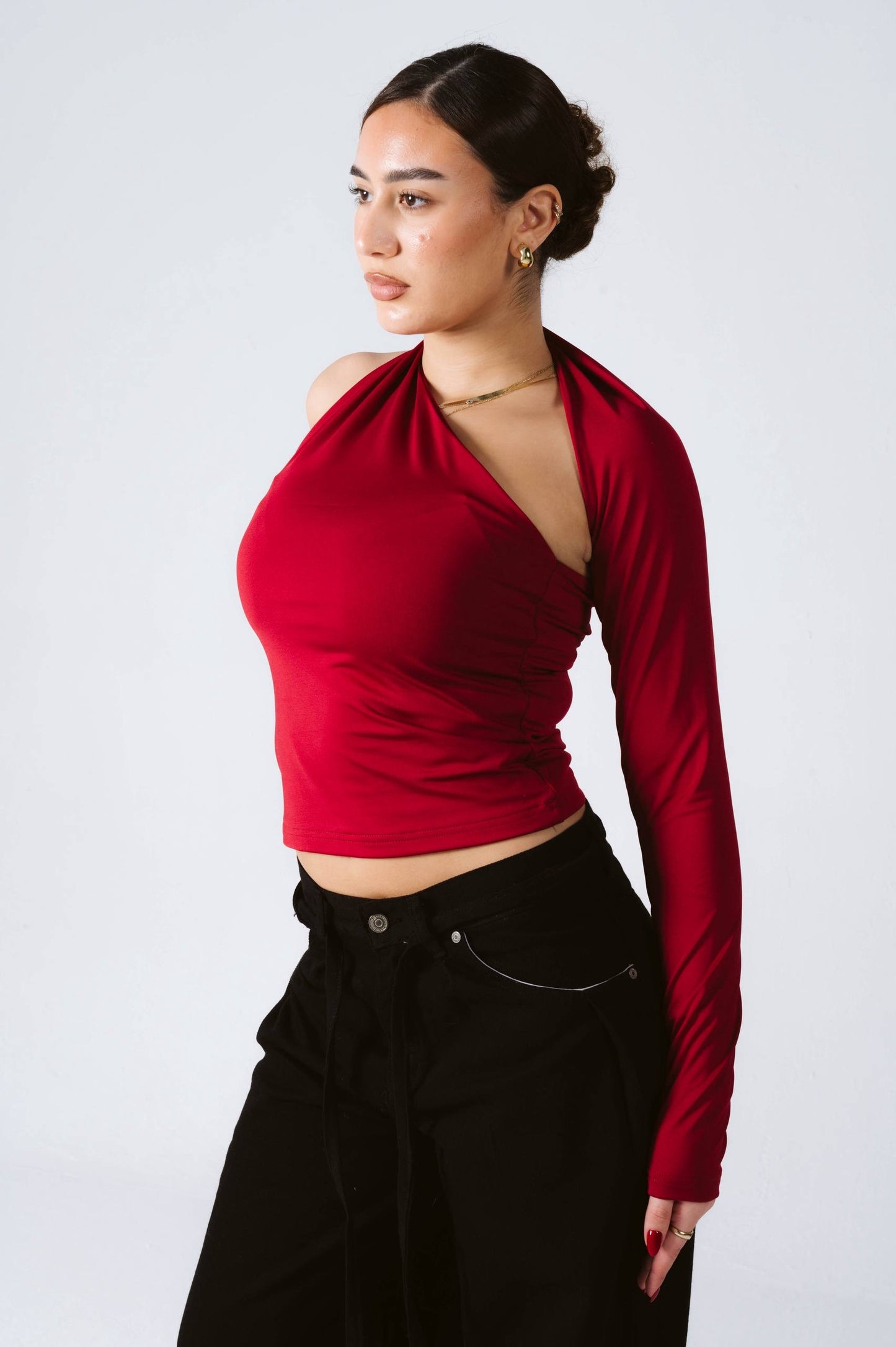 Red one shoulder top